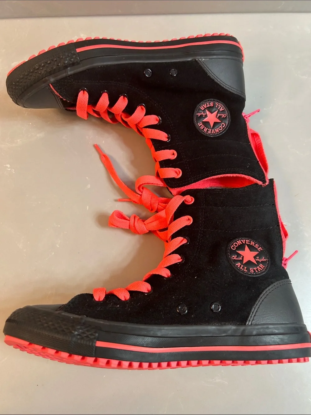 Converse Kids Black High-Top Boots with Bright Red Laces and Lining